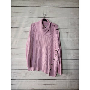 Woman Within Womens Pullover Sweater Pink Turtleneck Asymmetric Button Plus 1X‎
